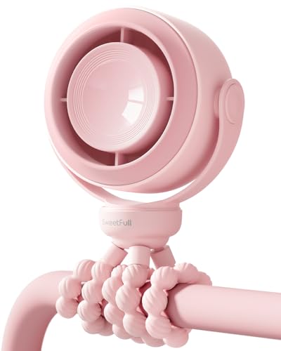 SWEETFULL Portable Stroller Fan, Pinch-Proof Baby Fan, 5-Speed Quiet Mini Clip on Fan, USB-C Rechargeable Battery, LED Display for Car Seat, Crib & Travel - Pink - color: Pink