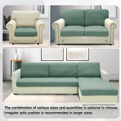 ZNSAYOTX Stretch Cushion Covers Sofa Loveseat Cushion Couch Seat Covers Slipcovers Soft Replacement Unique Pattern Furniture Protector with Elastic Bottom (Pea Green, 1 Pc 2-Seat Cushion Cover) - color: Pea Green, size: 1 Cushion Loveseat