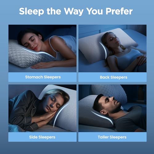 Sophia & William Cooling Bed Pillow for Sleeping (Queen Size Set of 2) Adjustable Shredded Memory Foam Pillow for Side, Back and Stomach Sleepers - size: Queen