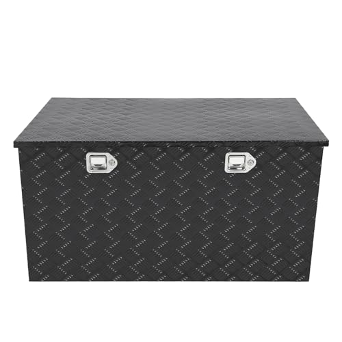 Black 44 Inch Truck Chest Tool box Heavy Duty Aluminum Stripes Plated Pick Up Truck Bed Box Waterproof RV Trailer Toolbox Storage with Side Handle and Lock Keys –44"x24"x24" - color: Black, size: 44"x24"x24"