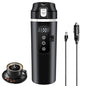 DC 12V/24V Car Travel Electric Kettle, 400ml Car Heating Mug with Anti-Spill Lid, Leak-proof, 304 Stainless Steel Liner Portable Coffee Tea Cup Up to 100℃ Variable Temp Control Bottle - color: Black 12V/24V/400ml