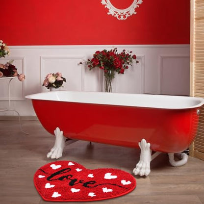 Drydiet Valentine's Day Bathroom Rug Cute Valentines Door Mat Bath Mat Love Shape Shower Bathroom Decoration Heart Rug Non Slip Washable - style: Heart