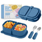 Silicone Snack Containers for Kids (8.5Oz, 2-Compartment)+ Kids Silicone Cutlery Set (Spoon and Fork) - BPA Free, Leak Proof, Great for Toddler/Kid/Adult Meal Prep Containers (blue) - color: Blue