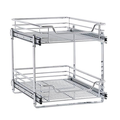 Household Essentials Chrome-Plated Steel Dual-Tier Slide-Out Organizer - size: 15" - Extended, style: Dual Slide