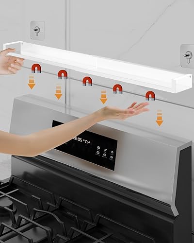 SZJHXIN 4X Strong Magnetic Stove Top Shelf, Adjustable 15-30 Inches, Fits Various Stove Lengths, Kitchen Organizer, Holds Spices, Condiments and BBQ Sauces (White) - color: White