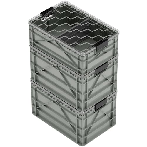 SIDIO CRATE Starter Pack - Two Full Size and One Half Size Heavy Duty Stackable Storage Bins, Totes with Lids and Dividers - Durable Organizer for Home, Office, Garage, and Outdoor Use - Aircraft - color: Aircraft