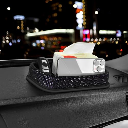 Car Dashboard Storage Box Loose Items Organizer - Suitable For Car, Office, Living Room, Dining Room And Other Scenarios (purple rhinestones) - color: purple rhinestones