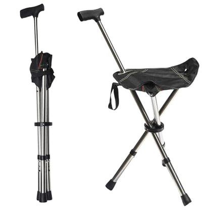 FATTCHIAR Cane with Seat, Cane Chair Capacity 330lbs, Adjustable Height Folding Lightweight Walking Stick with Seats, Portable Stool for Adults Seniors Hiking Camping