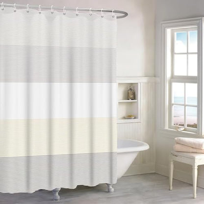Boho Shower Curtain for Bathroom 54x78 inches White Grey Lines Waterproof Shower Curtain Set with Hooks Bohemian Stripe Fabric Stall RV Shower Curtains - color: Beige, size: 54"W x 78"L (Pack of 1)