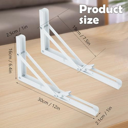 10 Pack 12 Inch White Folding Shelf Brackets with Screw, Collapsible Shelf Bracket Wall Mounted, Heavy Duty Folding Shelf Brackets for Wood Shelves, Wall-Mounted Tables & More - size: 10 Pack 12 Inch White