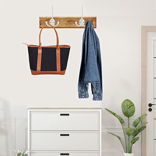 IBosins 6 Pack Big Heavy Duty Three Prongs Coat Hooks Wall Mounted with 12 Screws Retro Double Utility Rustic Hooks for Thick Coat, Big Heavy Bags (White) - color: White