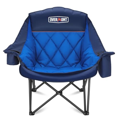 Overmont Oversized XL Camping Chair for Adults - 500lbs Support Heavy-Duty Padded Folding Chair with Side Pocket Cup Holder Cooling Bag for Outdoor Sports Garden Beach Fishing Lawn Blue - color: Blue
