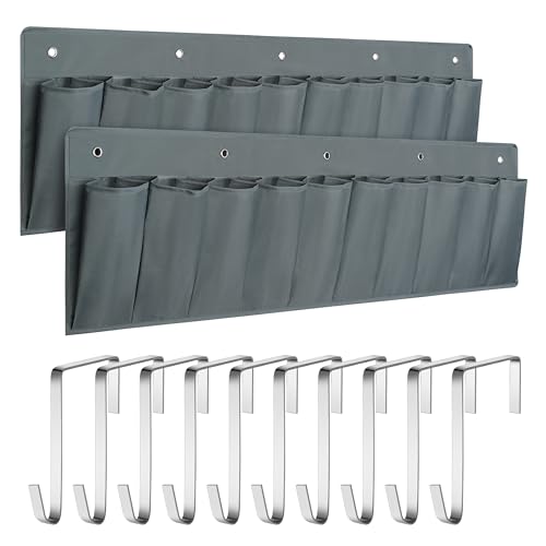 2 Pack RV Hanging Shoe Organizer, 10 Pockets Storage With Sturdy Hooks, Bed Organizer for Shoes, Toys and Tool Accessories, Grey