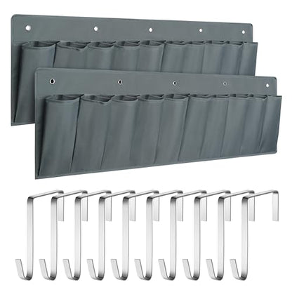 2 Pack RV Hanging Shoe Organizer, 10 Pockets Storage With Sturdy Hooks, Bed Organizer for Shoes, Toys and Tool Accessories, Grey