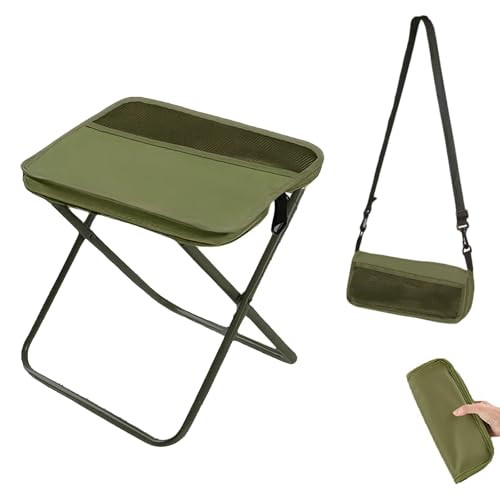 Collapsible Stool Folding Stool for Adults, Foldable Backpack Stool Portable Chair Heavy Duty Compact Travel Camping Stool with Storage Pocket, Portable Folding Seat for Fishing Hiking (Green, L) - color: Green, size: Large