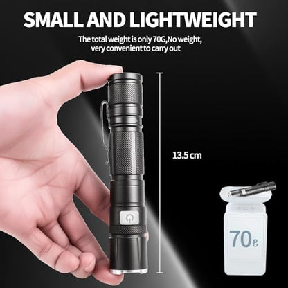 DT009 LED Flashlight Rechargeable, 1500 High Lumens Flash Light, Tactical Flashlight IP68 Waterproof with 5 Mode, EDC Handheld Flashlight for Hiking, Camping, Emergency(Battery Included)