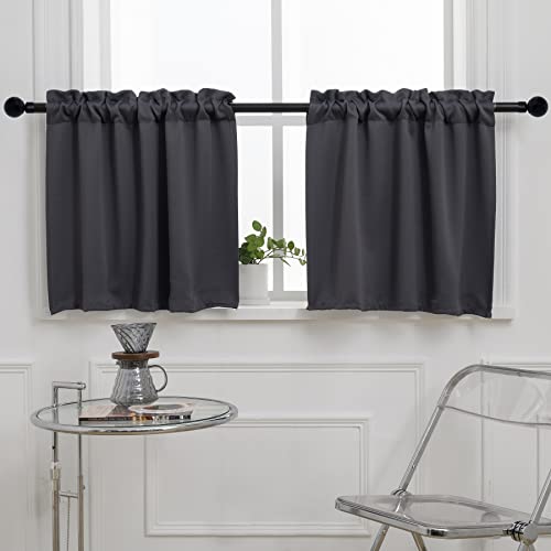 Pickluc Rod Pocket Tier Curtain - Half Blackout Curtain for Kitchen, Bathroom, Cabinet, Basement, 30 Inches Wide and 24 Inches Long, Dark Grey, 2 Panels - color: Grey, size: 30"W x 24"L (Pack of 2)