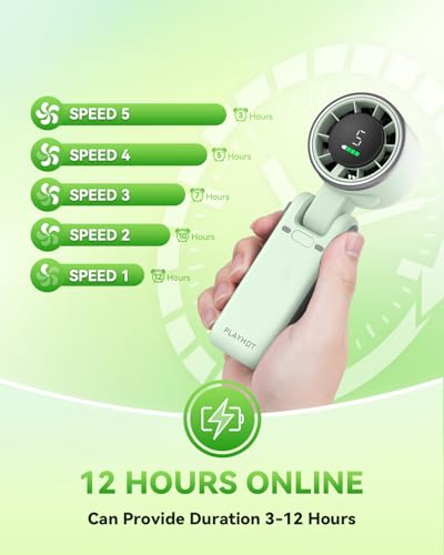 PlayHot Portable Handheld Turbo Fan, 5-Speed Personal Fan, USB-C Rechargeable Fan Up to 12 Hours, 3 IN 1 Hand Fan with Air Turbo Tech Cooling, Travel Fan for Cruise, Beach, Gifts for Women (Green) - color: Green