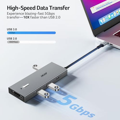 Acer USB C Docking Station Dual Monitor With 2 HDMI, 9-IN-1 Laptop Docking Station with 4K@60Hz HDMI, USB A&C 3.0, SD/Micro SD, 100W PD, USBC Dock Compatible with Acer/Dell XPS/HP/Mac/Surface (0.65FT) - size: 0.65FT