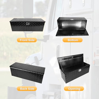 Black 44 Inch Truck Chest Tool box Heavy Duty Aluminum Stripes Plated Pick Up Truck Bed Box Waterproof RV Trailer Toolbox Storage with Side Handle and Lock Keys –44"x15"x15" - color: Black, size: 44"x15"x15"