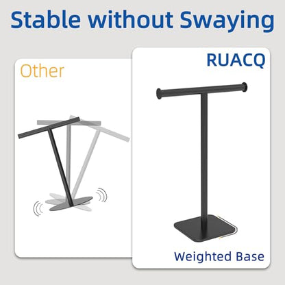 RUACQ Hand Towel Stand, 16" T-Shape Hand Towel Holder Stand for Bathroom, Kitchen and Countertop Towel Holder 304 Stainless Steel Hand Towel Rack with Weighted Base (Matte Black) - color: Matte Black, size: Tall - 16''