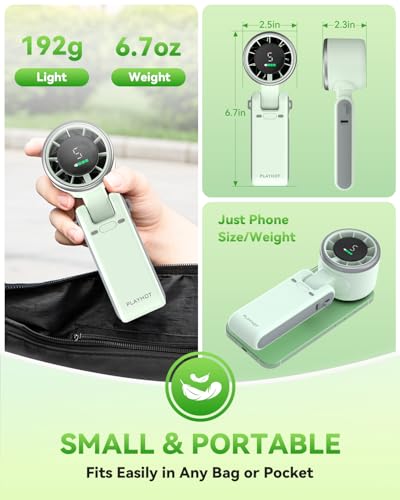 PlayHot Portable Handheld Turbo Fan, 5-Speed Personal Fan, USB-C Rechargeable Fan Up to 12 Hours, 3 IN 1 Hand Fan with Air Turbo Tech Cooling, Travel Fan for Cruise, Beach, Gifts for Women (Green) - color: Green