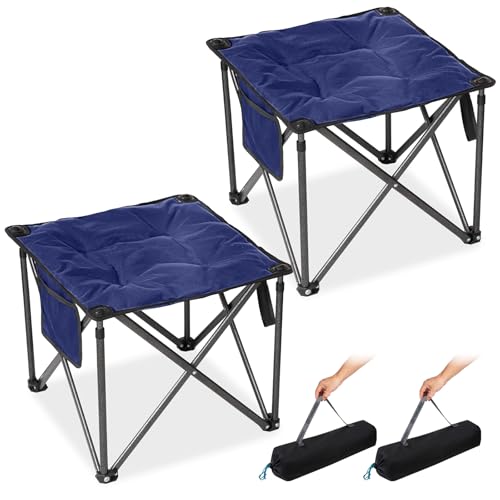 FUNDANGO Oversized Camping Stool for Adults, 2 Pack Thick Padded 18.1 Inch Folding Ottoman Foot Rest, 440 Lbs Heavy Duty Outdoor Camp Chairs with Anti-Slip Foots & Carry Bag for Fishing Travel (Blue) - color: Blue Ultimate-2 Pack