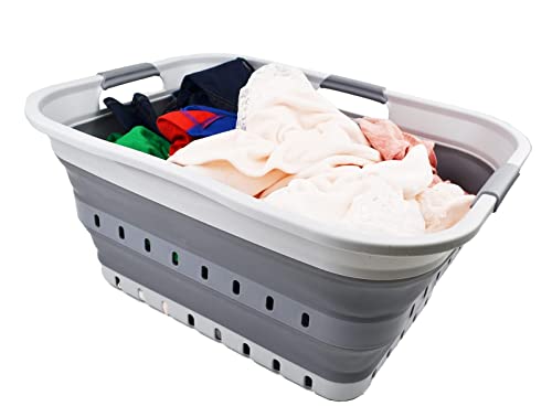 SAMMART 42L (11 gallon) Collapsible Plastic Laundry Basket - Foldable Pop Up Storage Container/Organizer - Portable Washing Tub - Space Saving Hamper/Basket (Grey/Dark Grey) - color: Grey/Dark Grey