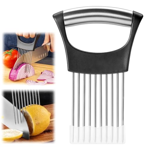 Onion Slicer, Stainless Steel Onion Holder for Slicing with Protective Case, Onion Cutter Tool for Meat Lemon Potato Tomato Avocado Egg Kitchen Slicing Assistant Tool (1 PCS) - color: 1 PCS
