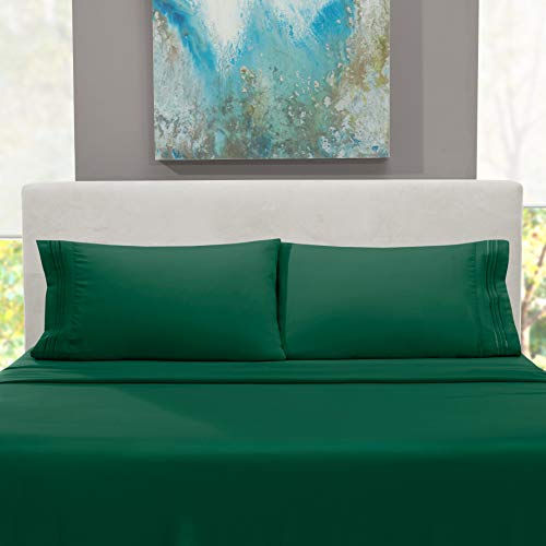 Hearth & Harbor Twin Size Sheets - 3 Piece Bed Sheet Set, Hotel Luxury Double Brushed Bed Sheets - Extra Soft Bedding Sheets & Pillowcases, Twin, Hunter Green - color: Hunter Green, size: Twin