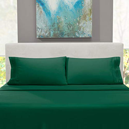 Hearth & Harbor Twin Size Sheets - 3 Piece Bed Sheet Set, Hotel Luxury Double Brushed Bed Sheets - Extra Soft Bedding Sheets & Pillowcases, Twin, Hunter Green - color: Hunter Green, size: Twin