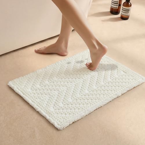 Sunfly Waffle Bath Mat, Boho Bathroom Rugs Non-Slip Washable Super Absorbent Quick Dry, Farmhouse Bathroom Decor 16"x24" Cream - color: Cream, size: 1'4" x 2' (Rectangular)