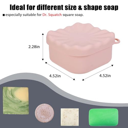 Travel Soap Case, Leakproof Soap Box Container, Square Shampoo Bar Case with Draining Layer, Slip-Resistant Portable Bar Soap Holder for Travel, Camp, Gym (Peach Pink) - color: Peach Pink