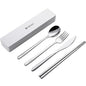DEVICO Travel Utensils with Case, Portable Silverware Set for Work, 5Pcs 18/8 Stainless Steel Reusable Cutlery with Silicone Slots, Korean Chopsticks Fork and Spoon Set for Lunch, Camping, School