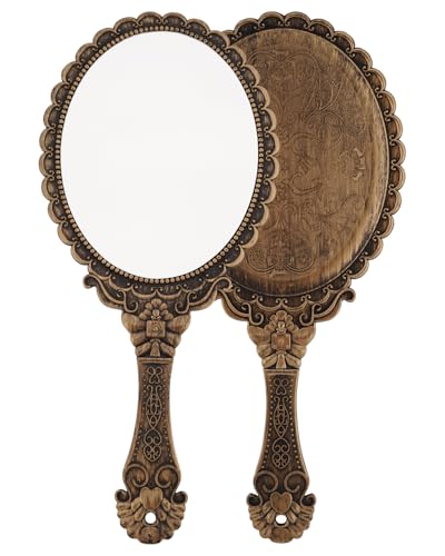 XPXKJ Hand Mirror Vintage Handheld Mirror with Handle Vanity Makeup Mirror Travel Mirrors - color: Rust Gold