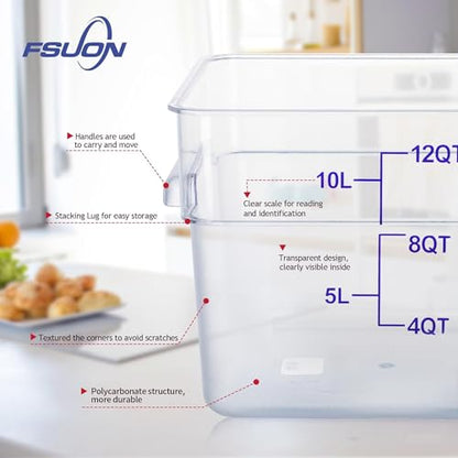 4 Pack Clear Food Storage Containers with Lids and Handles Polycarbonate Square Commercial Food Containers, NSF (12Qt) - color: 12Qt