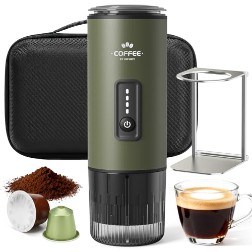 Portable Espresso Maker, 3 in 1 Coffee Maker Set with Carrying Bag and Coffee Stand, Coffee Machine Works with Ground Coffee & Capsule Pod, Self-Heating Brewer with USB-C for Travel, Hiking, Office - color: Forest Green