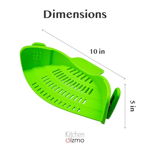 Kitchen Gizmo Snap N' Strain Clip On Strainer for Pots and Pans - Collapsible Silicone Pasta Strainer and Kitchen Gadget for Cooking - Easy to Use, Heat Resistant and Space Saving Colander - Green - color: Lime Green