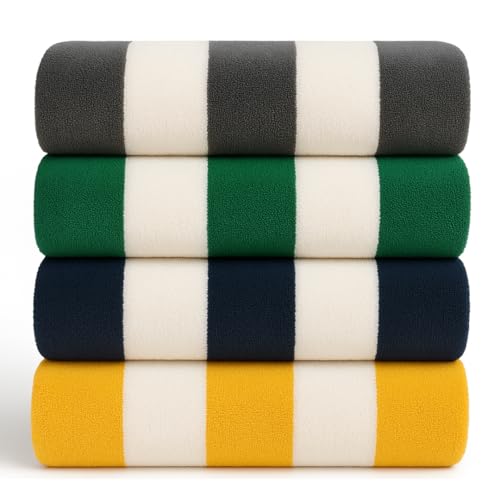 Salt Earth Cotton Family Beach Towel (Pack of 4, 30"x60") - Oversized Beach Cabana Striped Towels - Quick Dry & Absorbent Towels for Bathroom, Travel, Pool, Bath, Vacation, Home, Swim (Multi Color) - color: Multi Colour, size: Pack of 4
