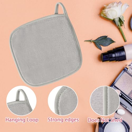 Natwag Makeup Remover Cloth, 6" x 6" Make Up Towels Reusable Face Cloth for Washing Face, 12 Pack Makeup Remover Pads Microfiber Face Washcloth with Mesh Bag, Light Grey - color: Light Grey