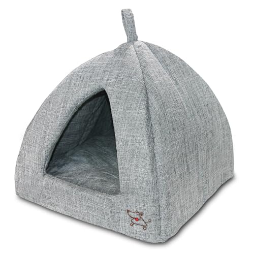 Best Pet Supplies Cat Bed for Indoor Cat, Domed Tent House with Removable Pillow, Covered Cat Cave for Small Dog, Puppies and All Breeds of Cats - Gray Linen, 16 x 16 x H:14" - color: Gray Linen, size: 16" x 16" x H:14"