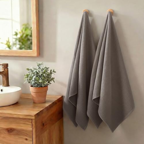 REDKISS 100% Cotton Waffle Weave Bath Towels 4 Pack - 27.5x55 Inches| Lightweight, Quick Dry & Highly Absorbent,Perfect for Spa, Gym, Travel, Guest Bathroom-Brown - color: Brown