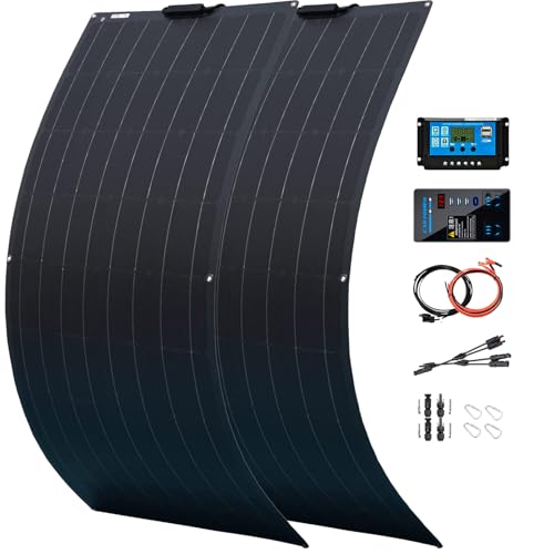 800 Watt Flexible Solar Panel for RV, 2 × 400 Watt 12 Volt Solar Power Panel Kit with 40A Solar Charge Controller & Inverter Monocrystalline Solar Panels for Camping Off Grid Battery Charging Boat - color: A 800 Watt Kit
