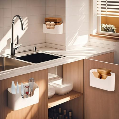 4Pcs Kitchen Cabinet Door Organizer, Adhesive Mount Inside Cabinet Door Storage, Under Sink Hanging Storage Basket for Kitchen Bathroom RV Office Garage Craft Room(White)