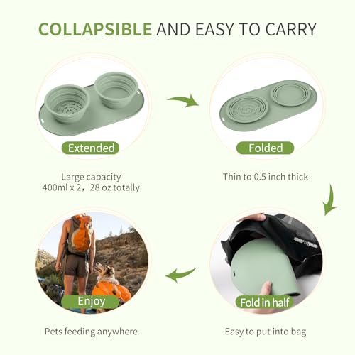 Puppy Dog Bowl,Travel Bowls Dog Food Bowls&Dog Water Bowls,No Spills,Collapsible Double Bowl,Suitable for Small and Medium Sized Dogs(Green) - color: green