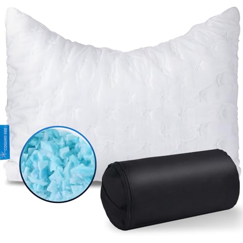 KUCEY Cooling Side Sleeper Pillow for Neck and Shoulder Pain, Luxury Shredded Memory Foam Curved Bed Pillows for Sleeping Set of 1- Adjustable Travel Pillow Size- Washable Cover Crescent White - color: Crescent White, size: Travel Size (1 pack)