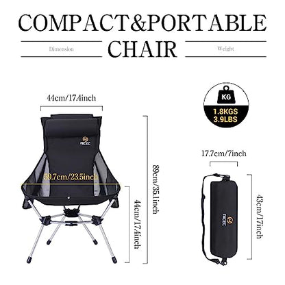 Nice C Ultralight High Back Fold Camp Chair, Compact Collapsible Backpack Hiking Festival Carry Chair, Heavy Duty Outdoor, Travel, Picnic, with 2 Side Pockets, Pillow, Carry Bag (1, Black)