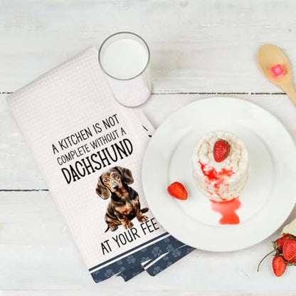 2Pcs Funny Dogs Kitchen Towels 24x14 Inch, Cute Dachshund Waffle Weave Dish Towels for Kitchen Home, White Absorbent Microfiber Hand Tea Towel, Weiner Dog Gifts for Women Dog Lovers 4 - color: Multi 0323