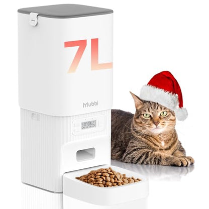 Automatic Cat Feeder - 7L/29 Cups Cat Food Dispenser with Desiccant Bag, 1–6 Meals, Ideal for 2–15mm Dry Food, Auto Pet Feeder with Dual Power Supply, Automatic Dog Feeder for Small Medium Breed - color: White