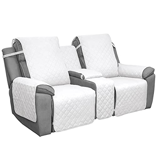 Easy-Going Loveseat Recliner Cover with Console, Reversible Couch Cover for Living Room, Split Sofa Cover for Each Seat with Elastic Straps for Dogs, Pets(2 Seater, White/White) - color: White/White, size: Recliner Loveseat